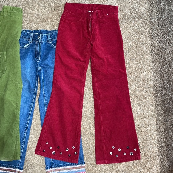 Gymboree cuffed jeans, red flare corduroy, green embroidered flare pants - Picture 9 of 14